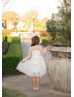 Long Sleeves White Dotted Tulle Velvet Cute Flower Girl Dress